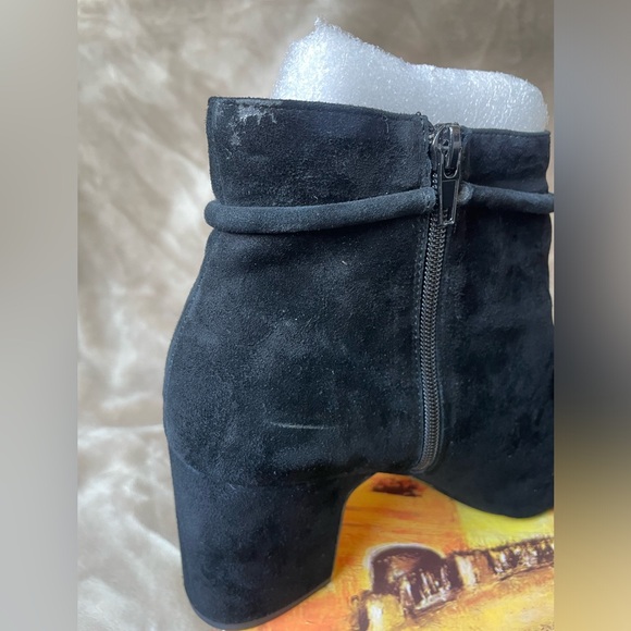 BELLA VITA Diaz Black Kid Suede Block Heel Booties with Chain link detail - Picture 11 of 11